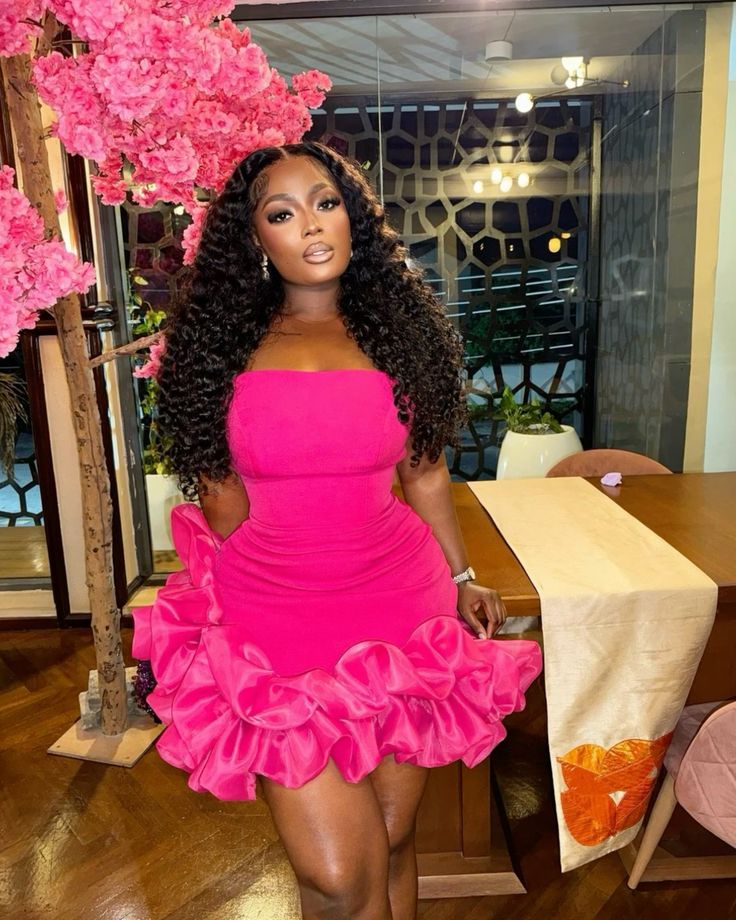 Strapless cocktail dress, short prom dress with ruffles below, birthday party summer formal gown