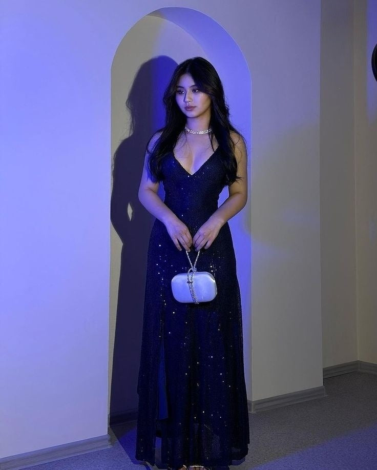 Sparkly Navy Sequin Long Party Dress Prom Dress New Arrive Evening Dress