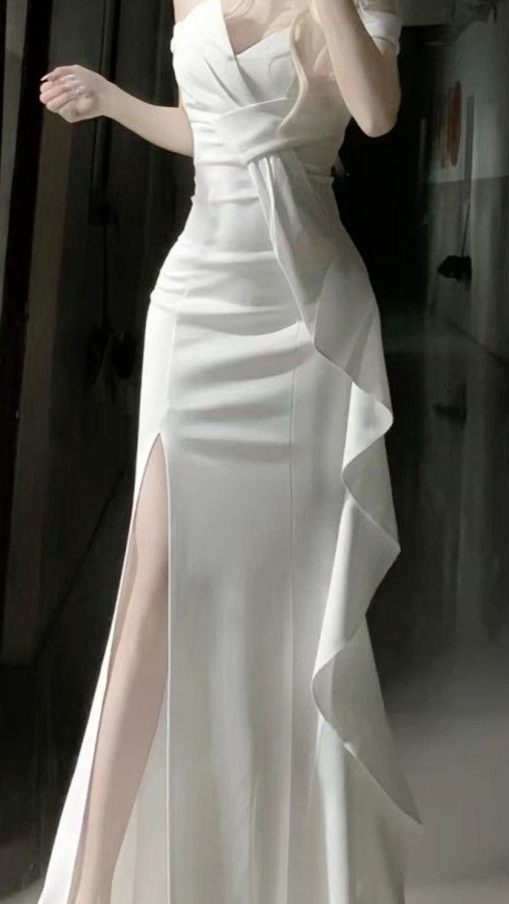 White Simple Prom Party Dress Long Formal Evening Dress