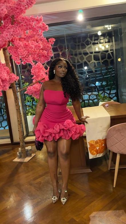 Strapless cocktail dress, short prom dress with ruffles below, birthday party summer formal gown