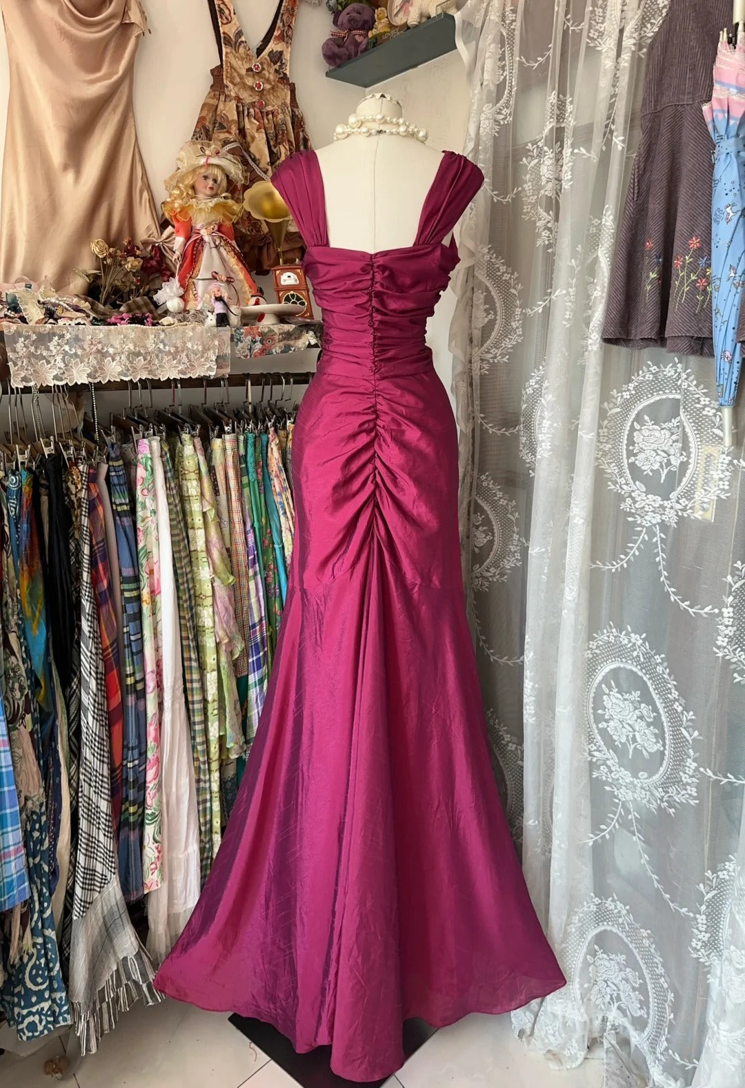 Mermaid Pleats Vintage Prom Dress Long Evening Dress