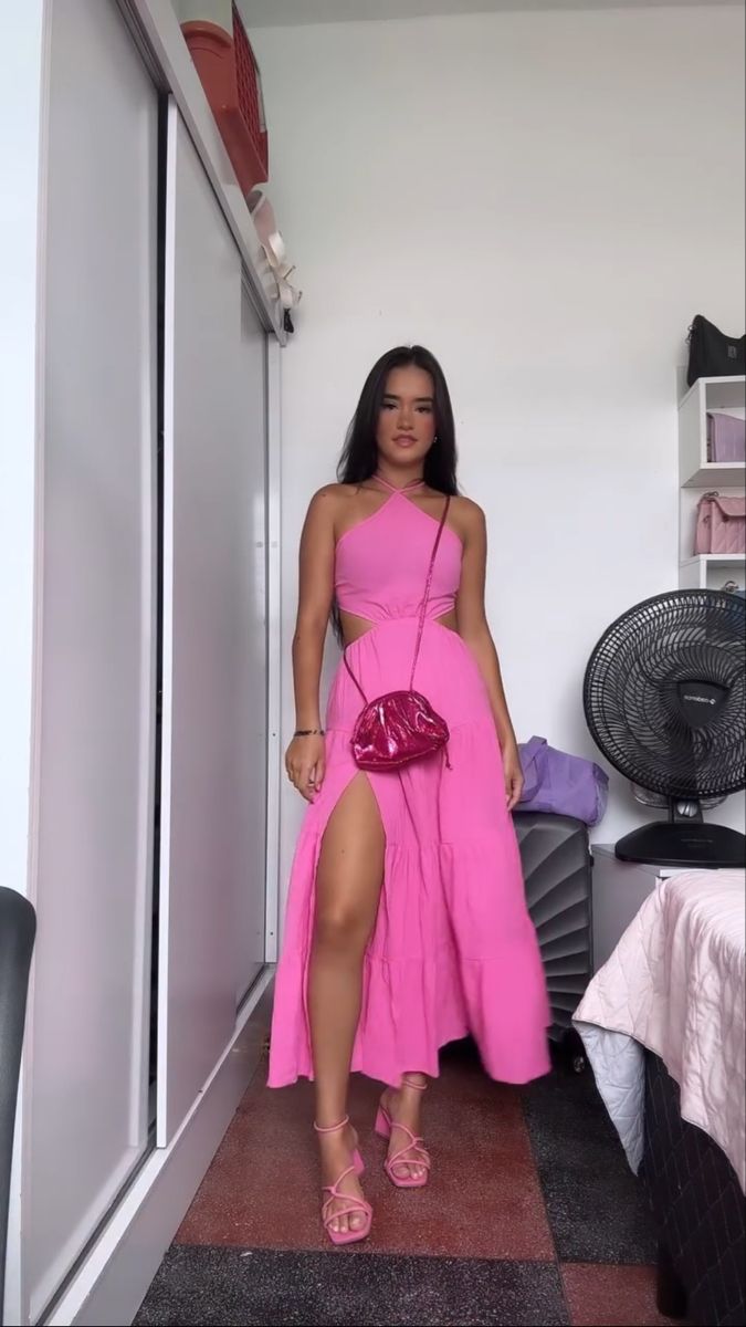 A Line Pink Halter Simple Formal Dress New Arrive Party Dress Evening Dress