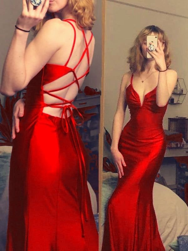 mermaid long prom dress v-neck tight simple prom dress