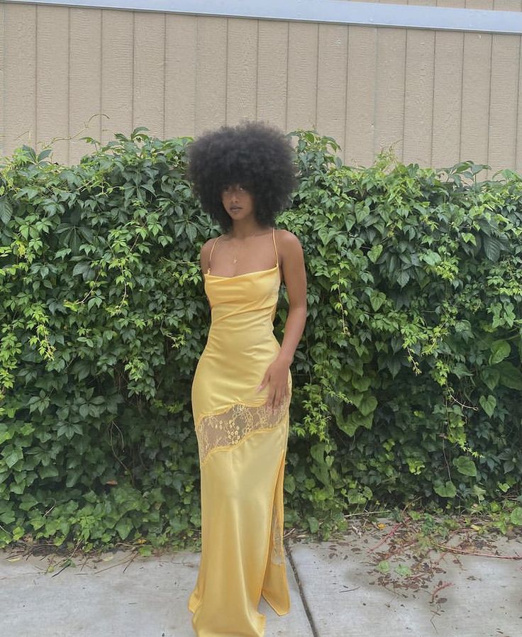Sexy Yellow Satin Lace Party Dress Long Evening Dress Prom Dresses