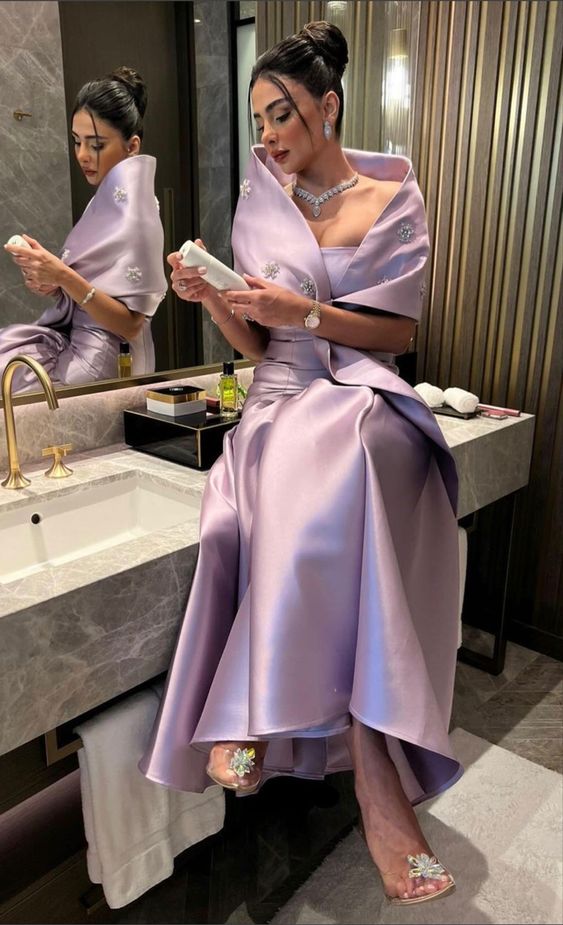 Elegant Satin Evening Dress for Women 2 Piece Strapless Formal Dresses