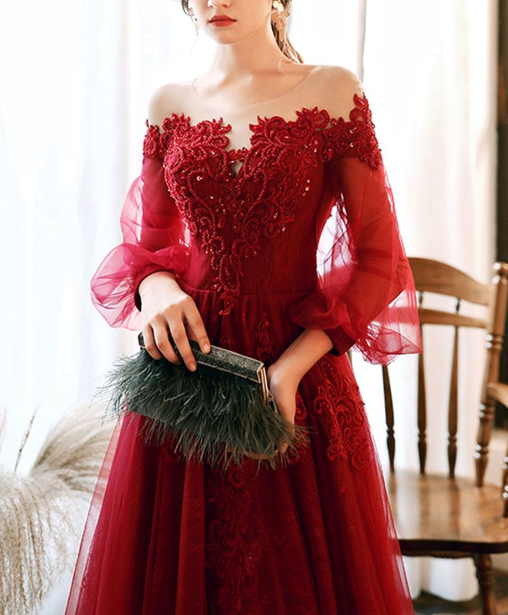 Round Neck Tulle Beads Long Prom Dress Evening Dress