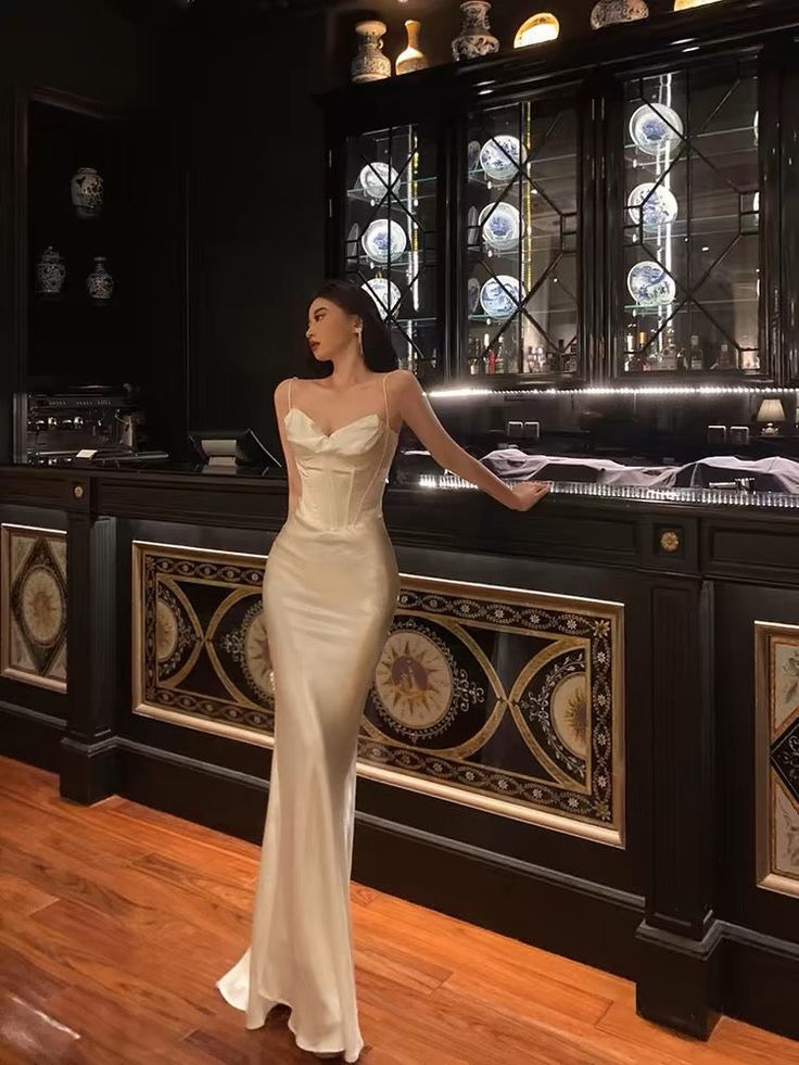 Ivory Sheath Satin Long Prom Dress Formal Party Dress