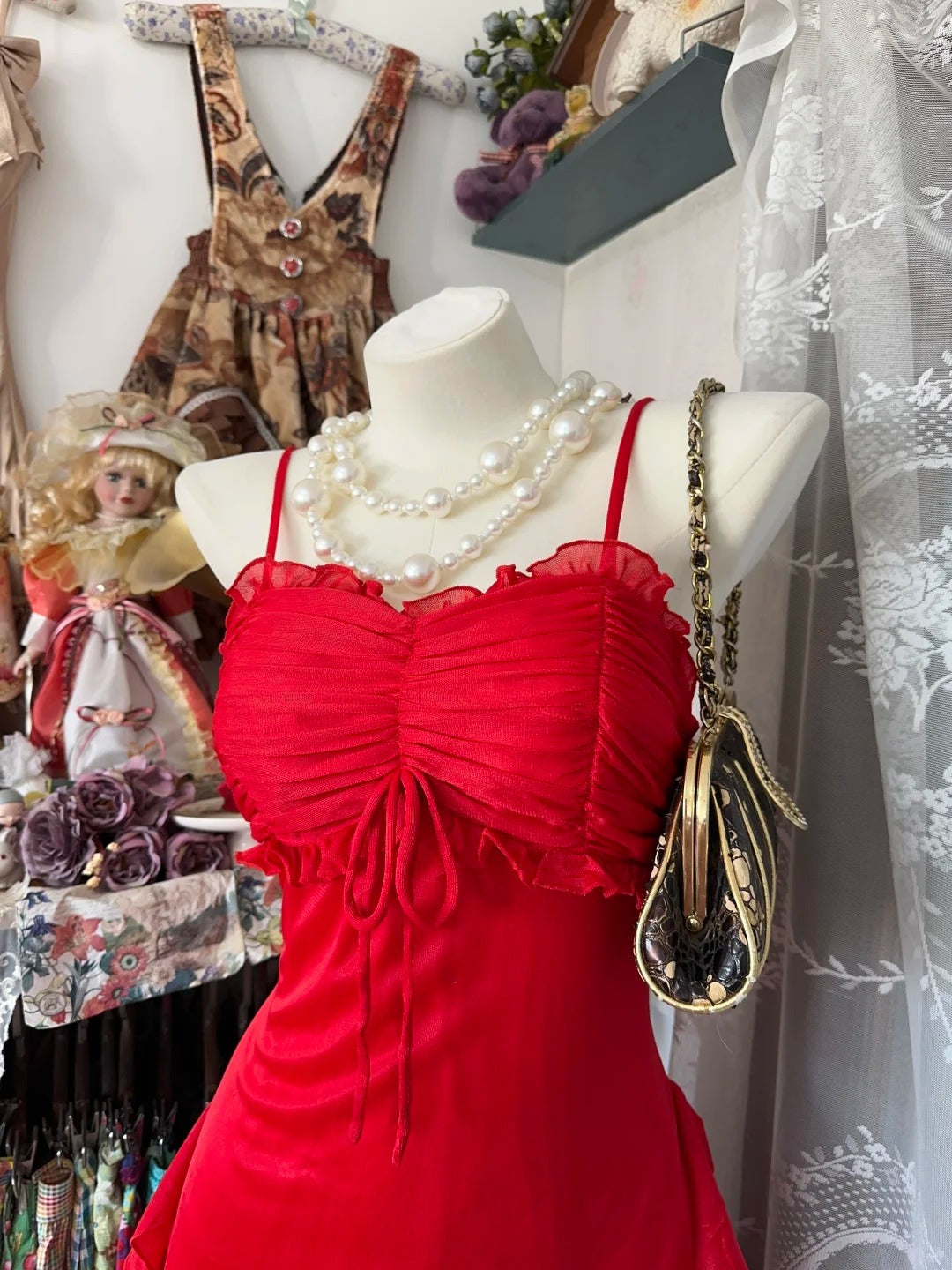 Red Party Dress Long Evening Dress Vintage Prom Dress