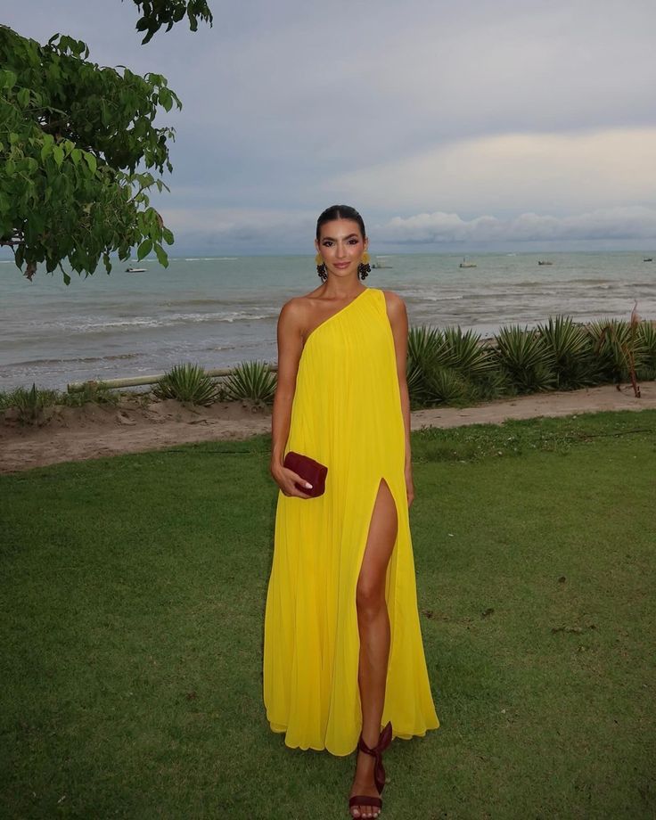Yellow Chiffon Long Prom Dress, Evening Dress