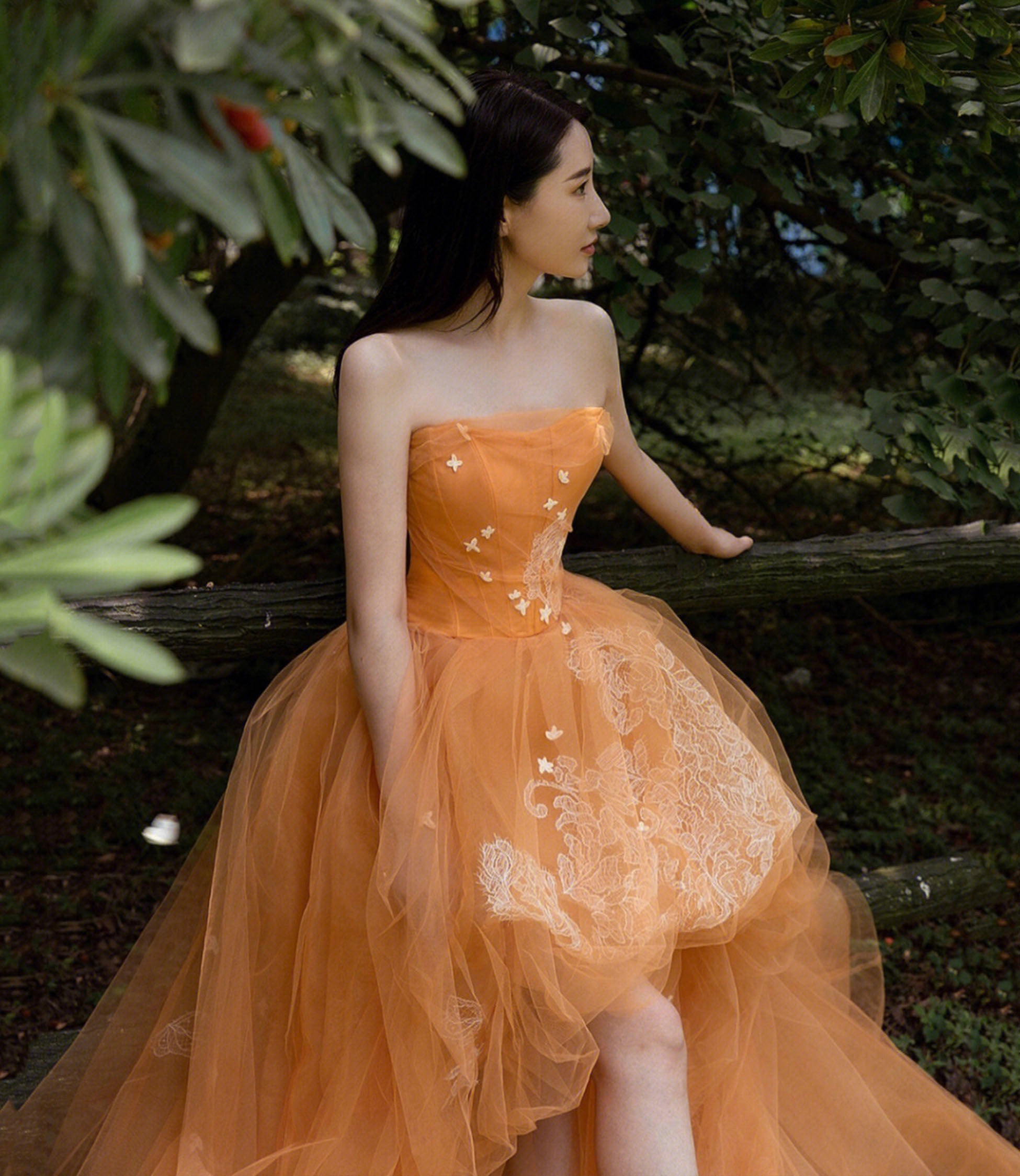 ORANGE TULLE LACE HIGH LOW PROM DRESS EVENING DRESS