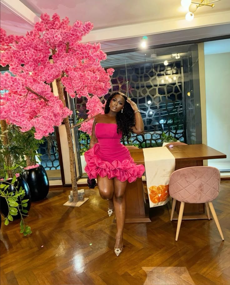 strapless cocktail dresses for girls short prom dresses,ruffle bottom african mini dress,birthday party dress,hot pink little dress