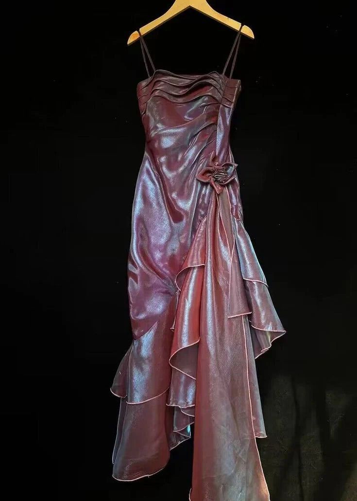 Spaghetti Straps Mermaid Vintage Ruffled Prom Dress With Asymmetry