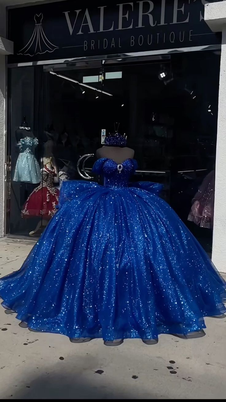 Royal Blue Quinceanera Dresses Off the Shoulder Shinny Tull Sweet 16 Vestidos