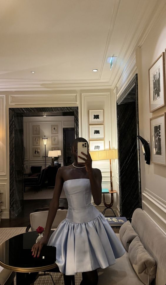 Light Blue Strapless A-Line Ruffles Short Party Dress Cocktail Dress
