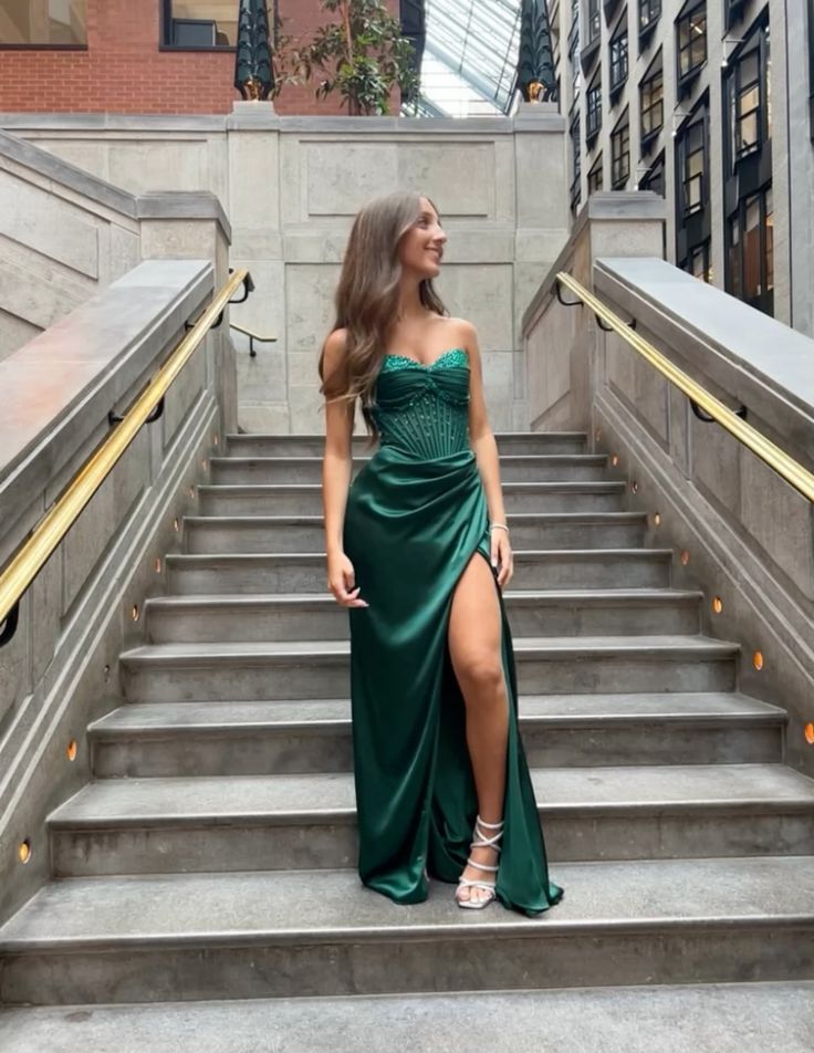 Green Strapless Long Formal Dress Satin Evening Dresses