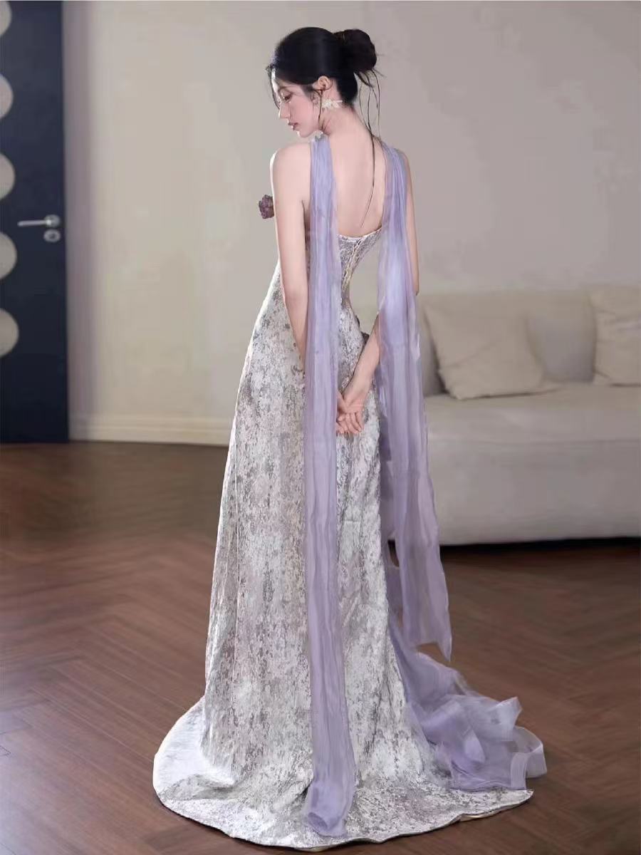 Lilac Strapless Long Prom Dresses Vintage Formal Evening Dress