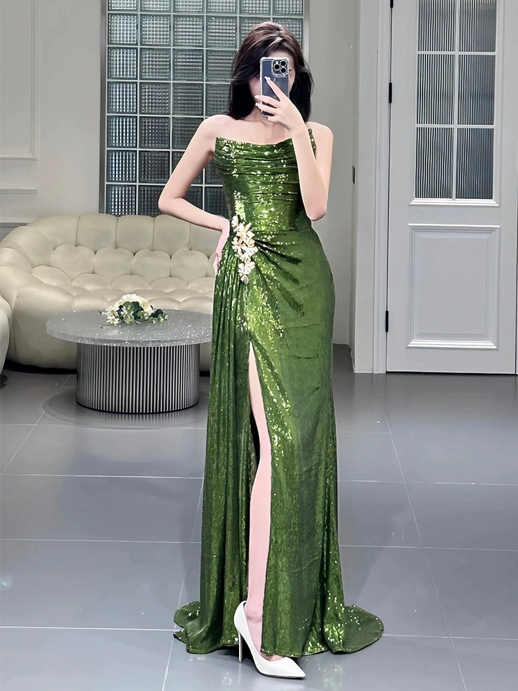 Green Sequin Mermaid Long Prom Dress Sexy Evening Dresses