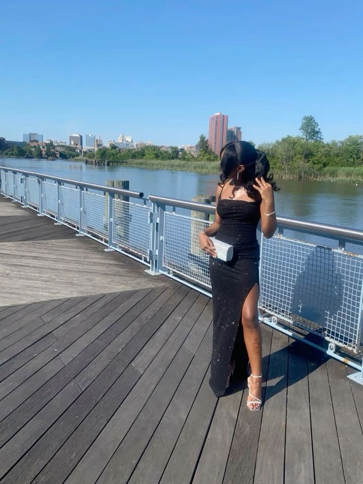 Black Shinny Prom Dress, Evening Party Dress With Slit
