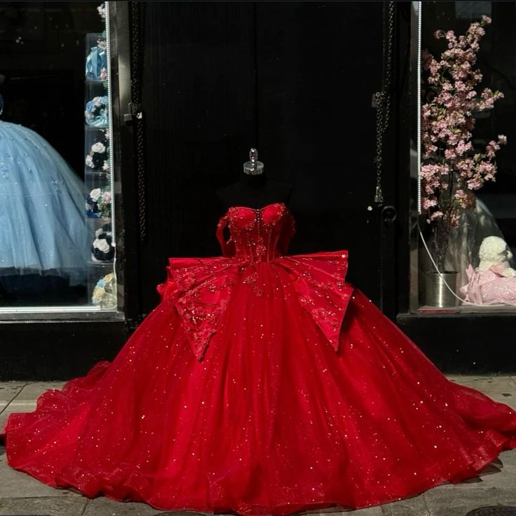 Red Princess Quinceanera Vestidos Gillter Off The Shoulder Corset vestidos de 15 Quinceanera Dress