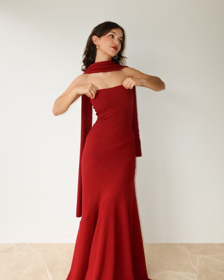 Strapless Mermaid Red Long Prom Dress Evening Dresses