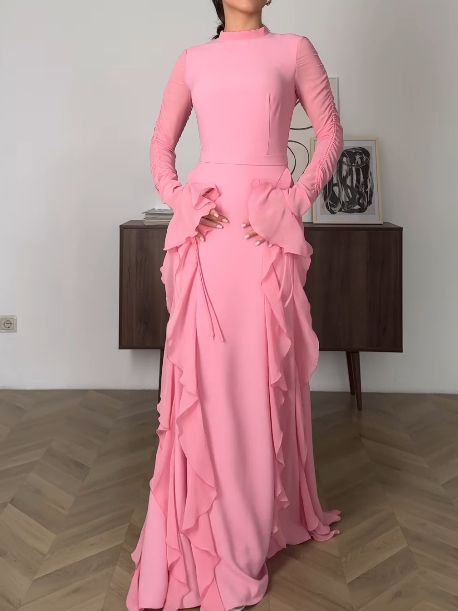 Ruffle Chiffon Women's Casual Dress Long Party Dress