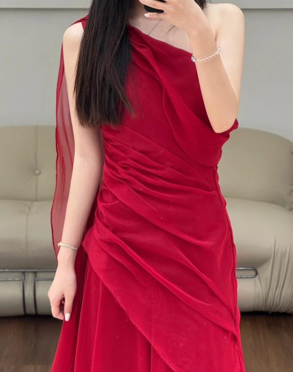 One Shoulder Modest Prom Party Dress Chiffon Evening Dress Birthday Outfit