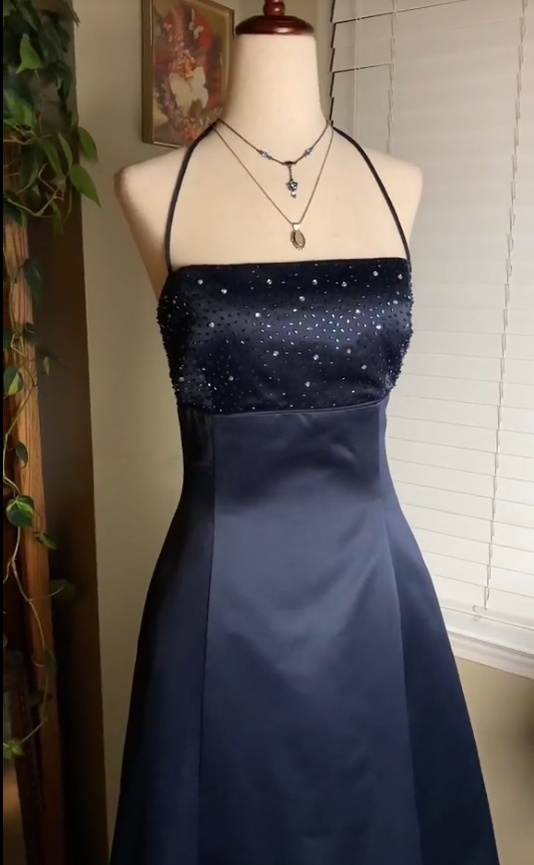 A Line Navy Blue Long Prom Dresses Formal Evening Dress