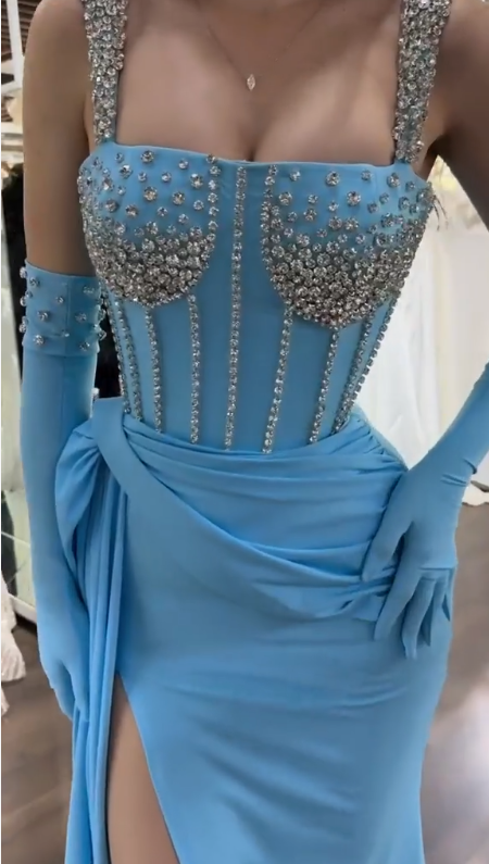 Blue Sparkly Sexy Long Prom Dress Formal Evening Dress