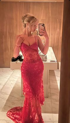 Gorgeous Red Lace Beading Mermaid Evening Dress Party Prom Dress