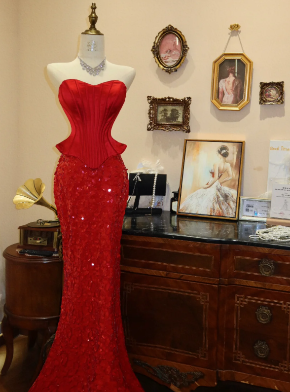 Red Mermaid Prom Party Dress Sexy Evening Dress 21st Birthday Outfit