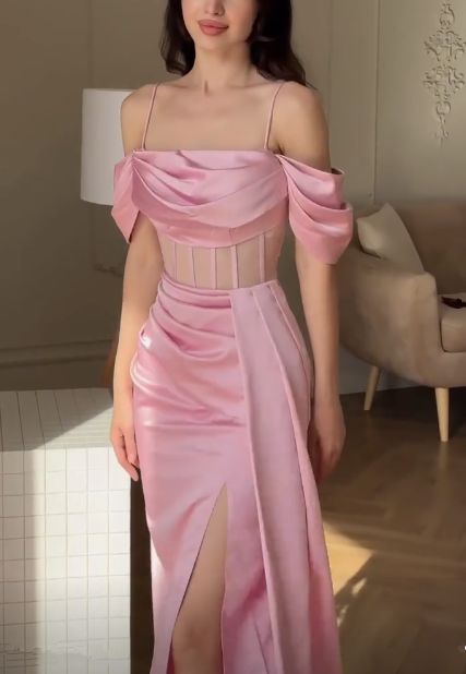 Pink Mermaid Evening Dress Long Slit Party Prom Dress