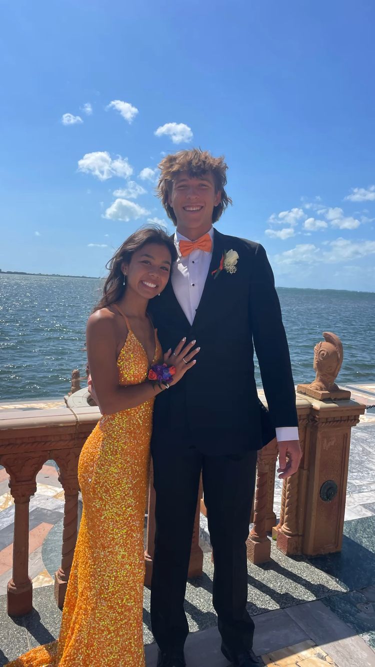Orange Sequins Mermaid Prom Dress Elegant Prom Dress