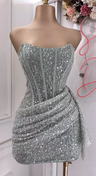 Sexy Sheath Strapless Pink Sequin Homecoming Dresses Short Birthday Outfits