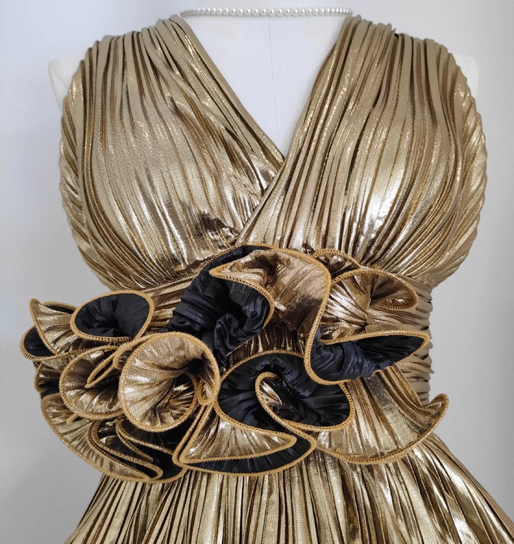 Chic Sheath V Neckline Gold Ruffles Long Prom Dresses Birthday Outfits