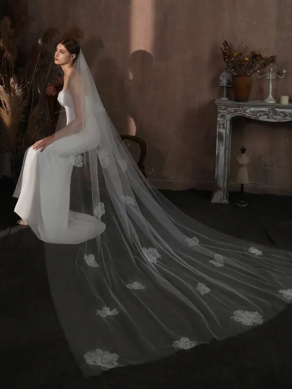 CC Cathedral Veils Women Hair Accessory Wedding Hairwear Bridal Dress Engagement Headdress Elegant 3M Long Veil With Combs V334