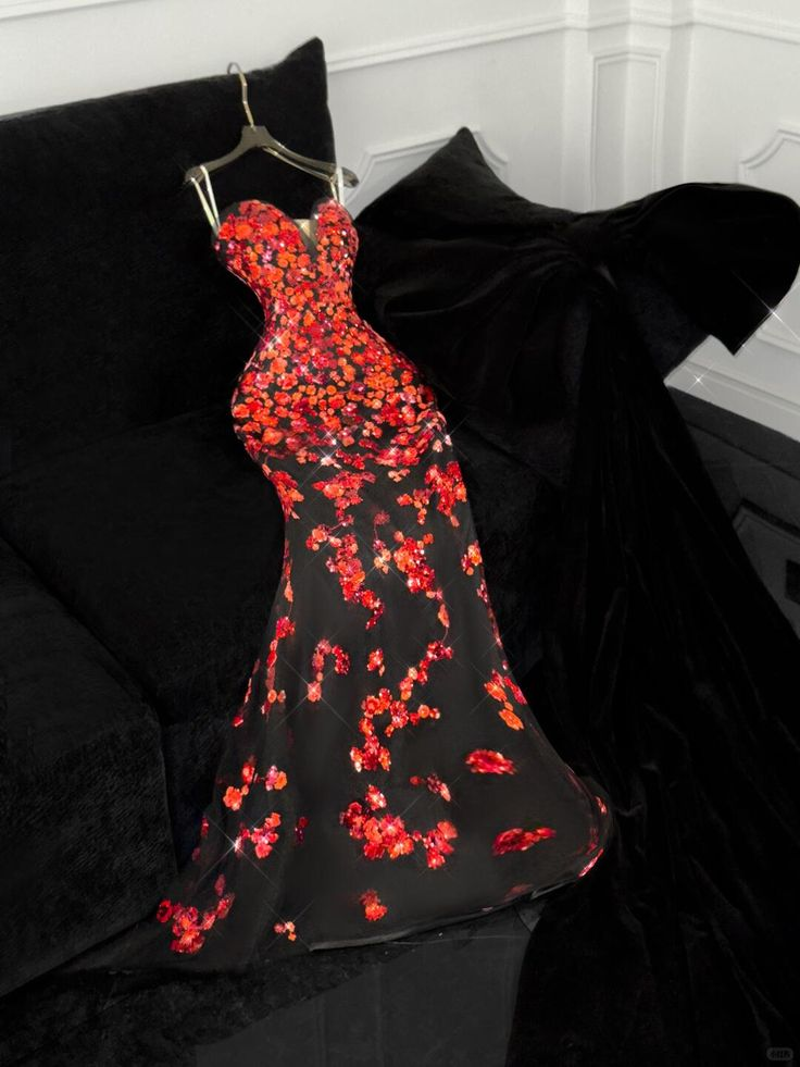 Vintage Sweetheart Neck Black Satin Sequin Mermaid Evening Dress Long Party Dress