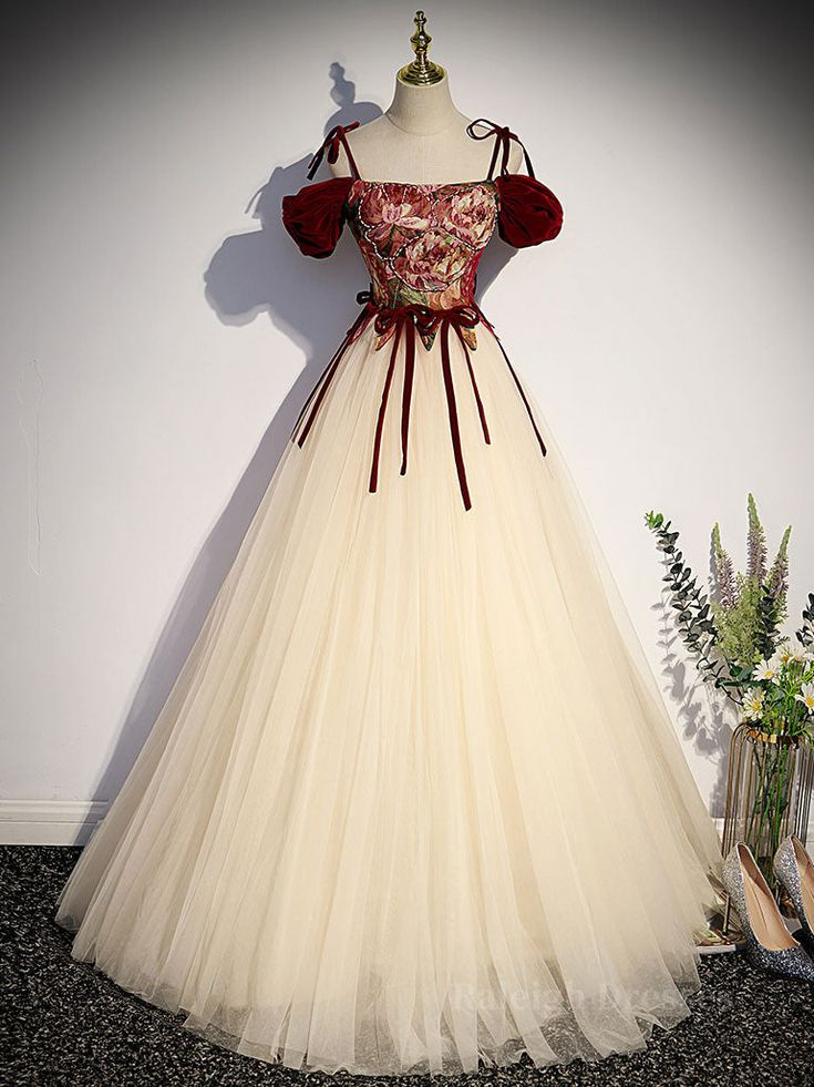 Vintage Spaghetti Straps Tulle A Line Evening Dress Elegant Party Gown