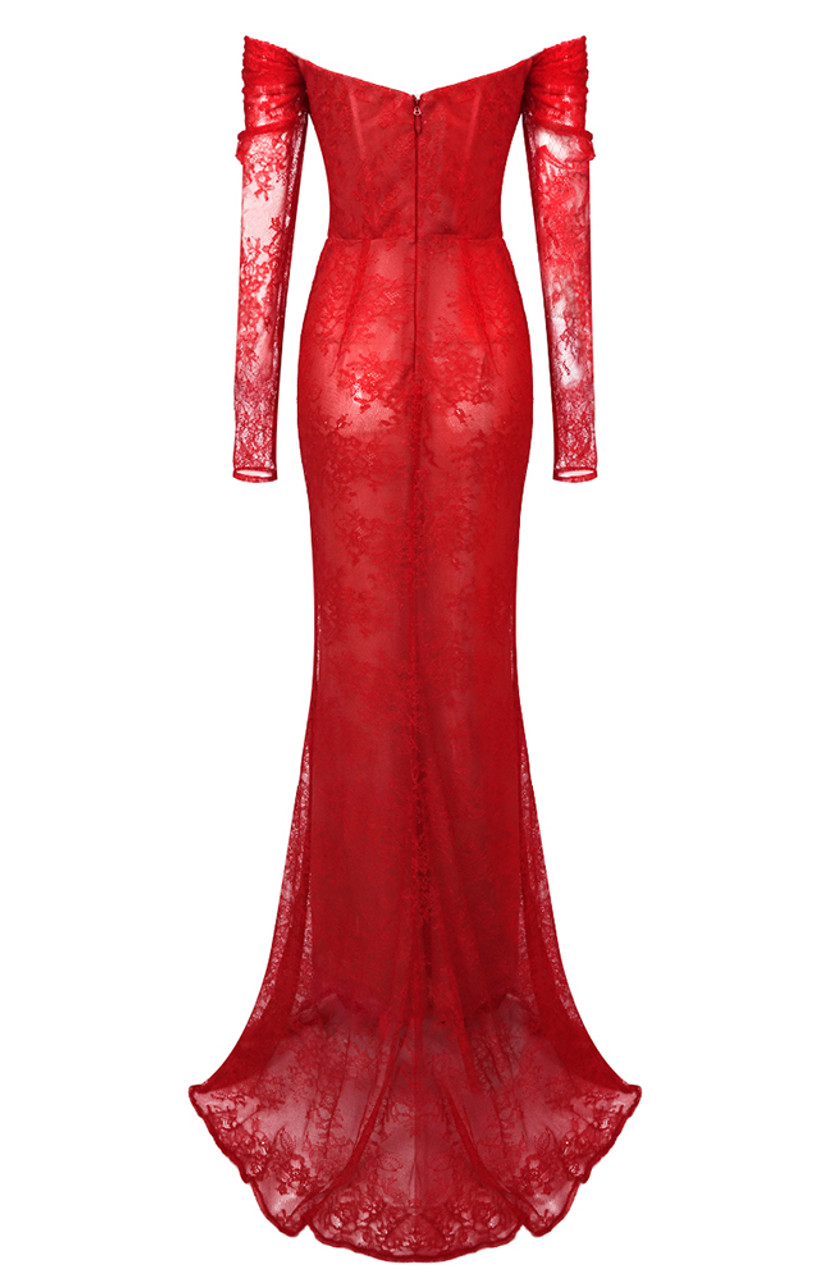 Sexy Red Off The Shoulder Lace Mermaid Evening Dress Formal Party Prom Dress