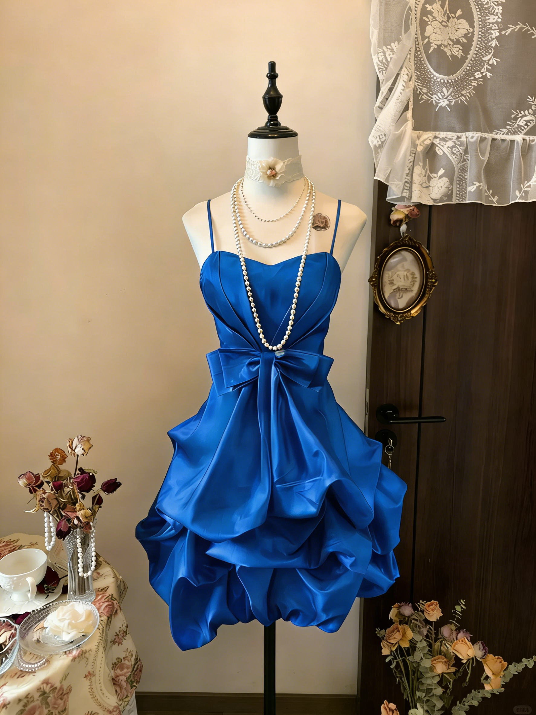 Vintage Yellow Spaghetti Straps Satin Pleated Short Prom Dress Formal Graduation Homecoming Dress