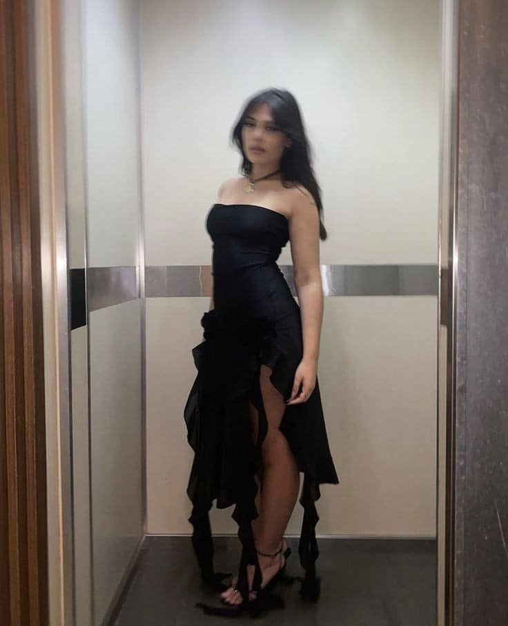 Sexy Black Strapless Black Slit Prom Dress Ruffles Party Dress With Floral