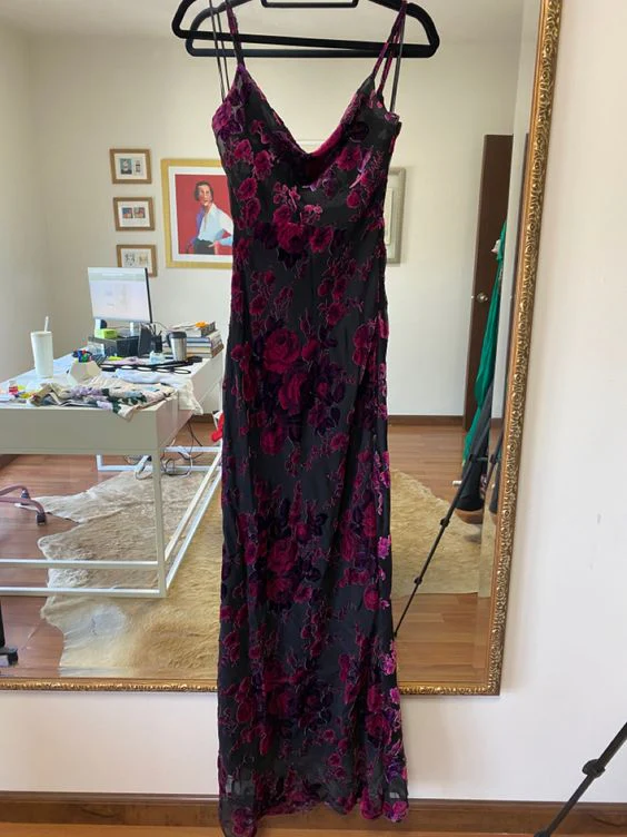 Vintage Spaghetti Straps Sheath Long Prom Dress Print Floral Party Evening Dress