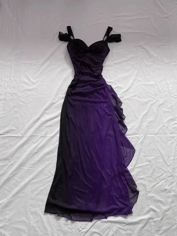 Ombre Purple Chiffon A Line Prom Dress Off The Shoulder Evening Dress