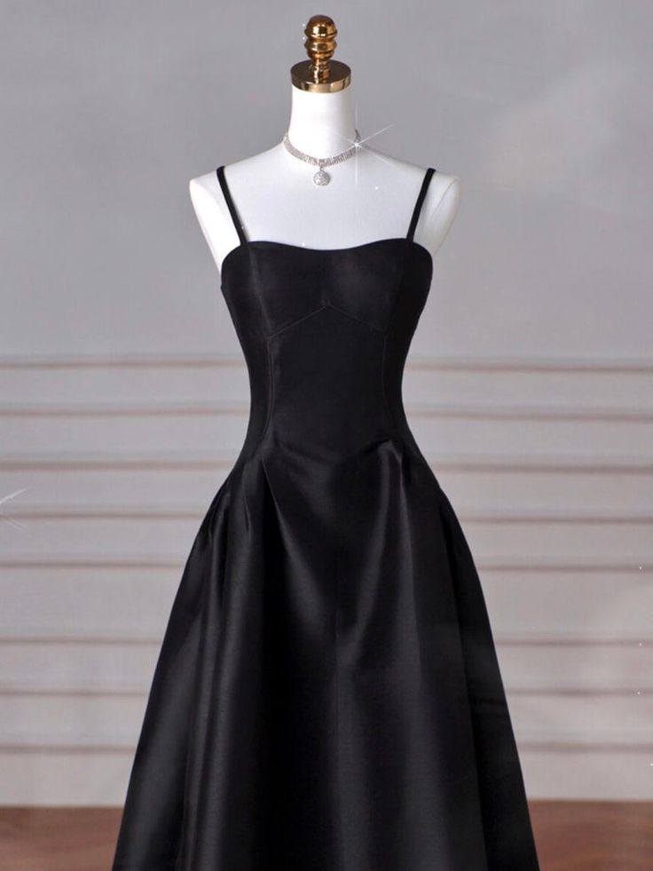 Elegant Black A-Line Satin Long Prom Dress Long Prom Dress