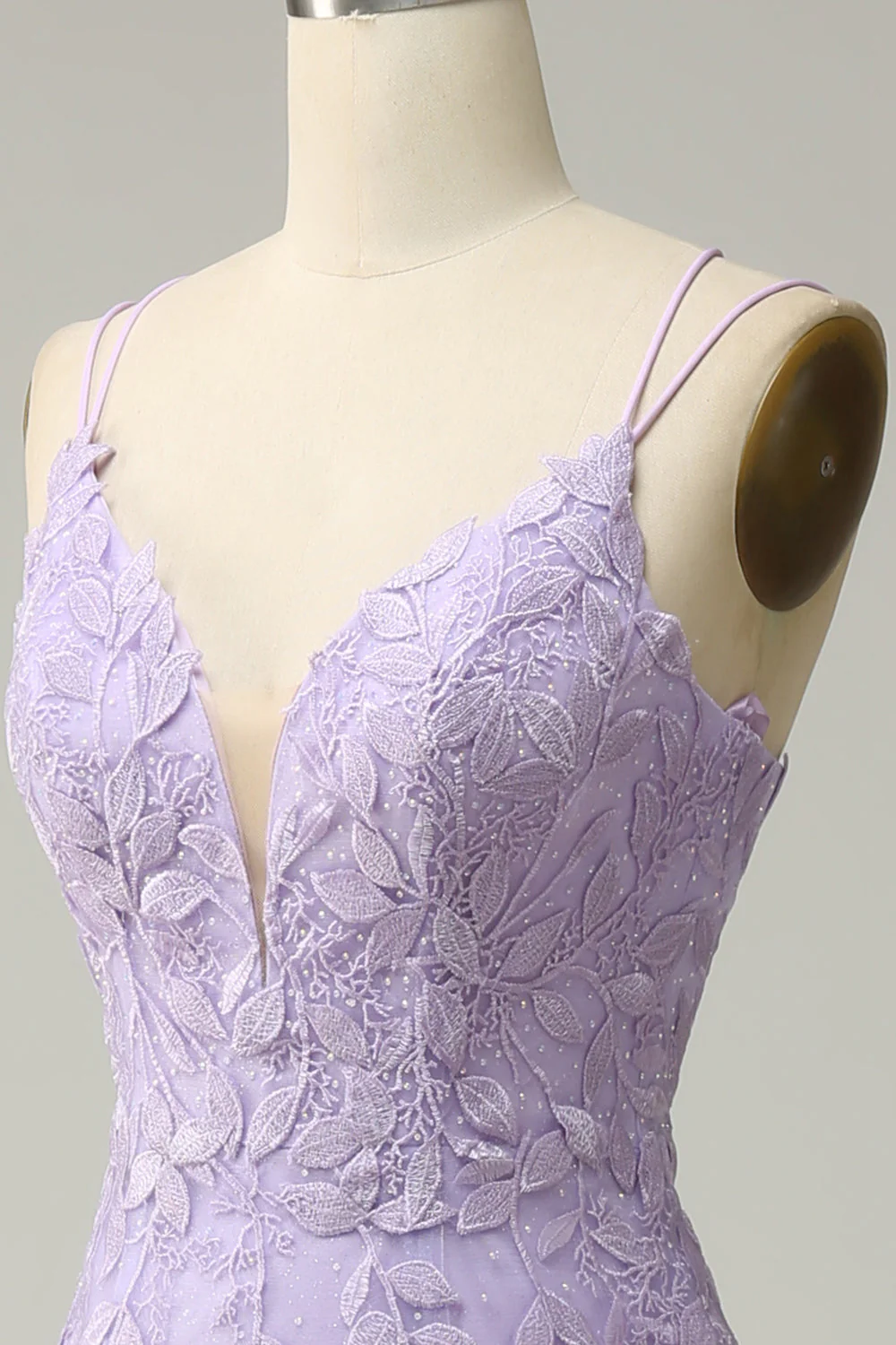 Purple Spaghetti Straps Mermaid Long Prom Dress With Appliques