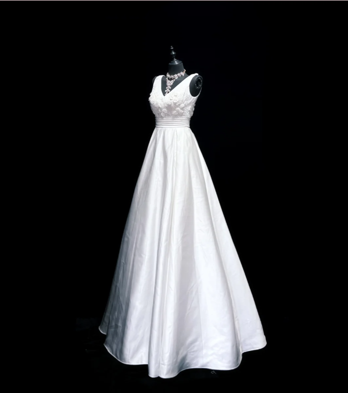 Classy V Neck White Satin Appliques Long Wedding Dress Formal Bridal Dress
