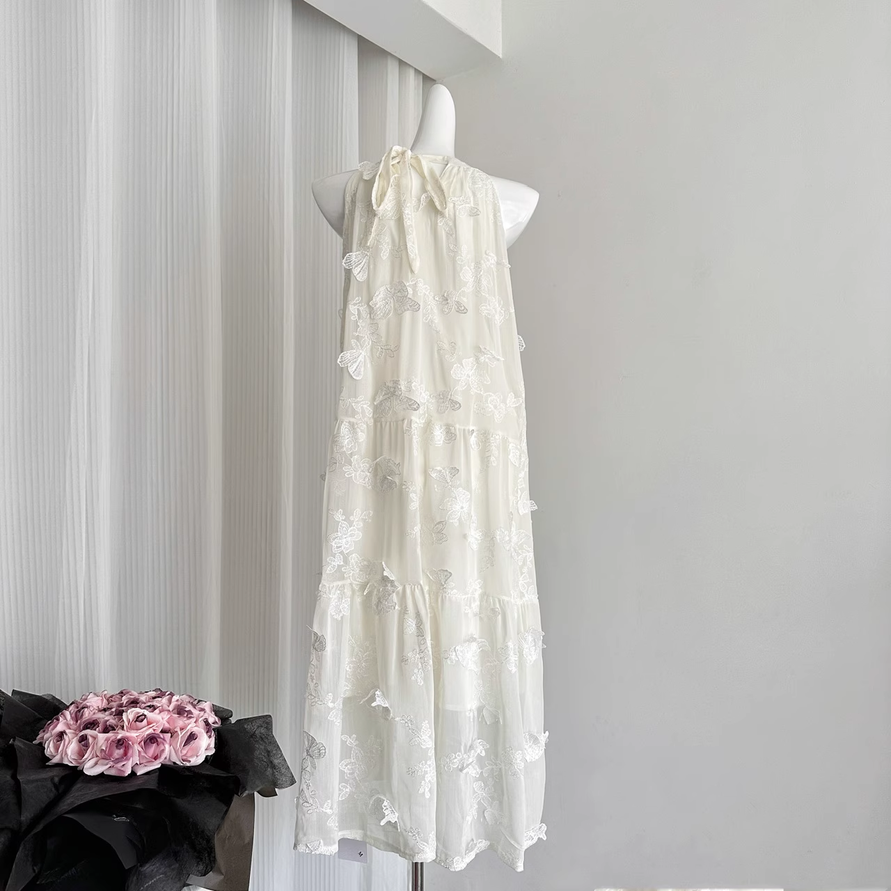 Cute A line Halter Ivory Lace Dress Holiday Dresses