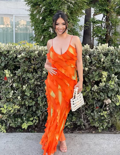 Sexy Straps Chiffon Long Tiered Slit Prom Dress Party Evening Dress
