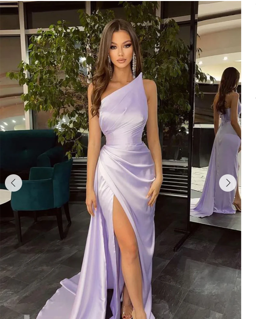 Simple Long One Shoulder Slit Mermaid Prom Dresses