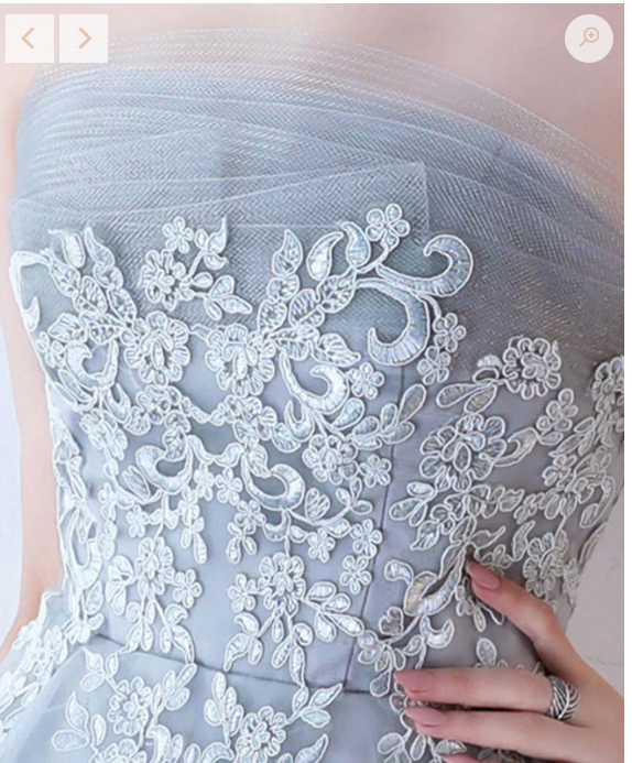 Gray tulle lace high low prom dress, cute homecoming dress