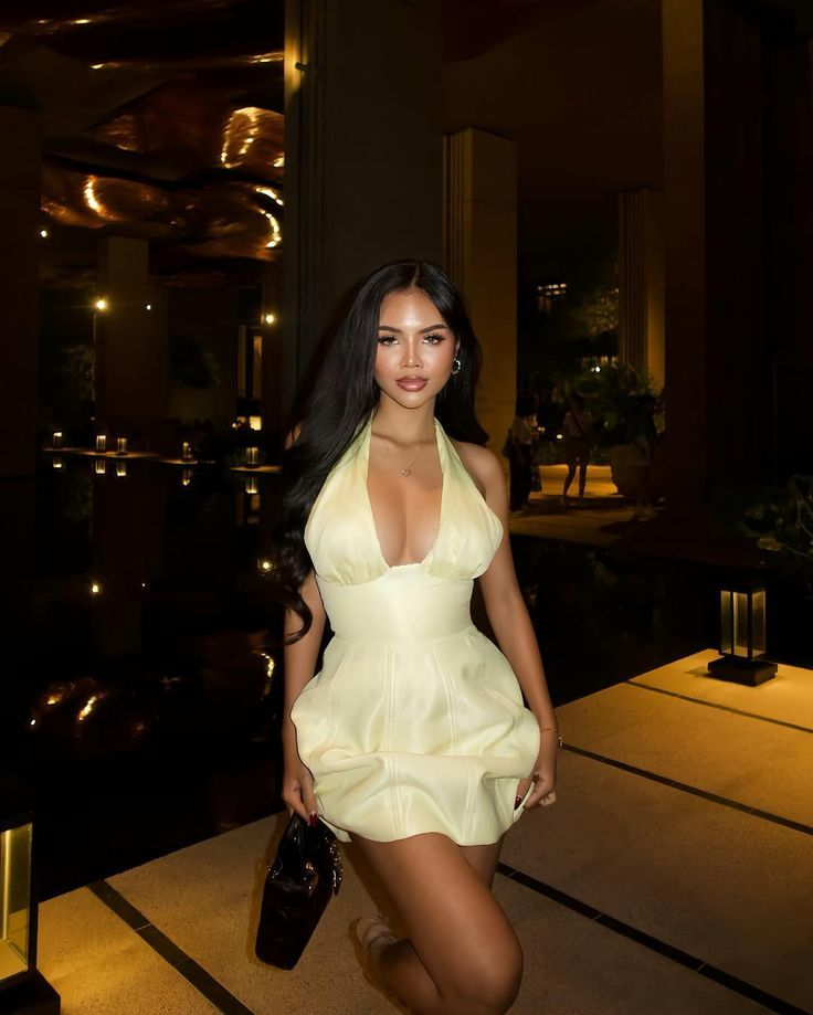 Cute A line Yellow Halter Satin Short Birthday Dress Mini Party Dress Homecoming Dress